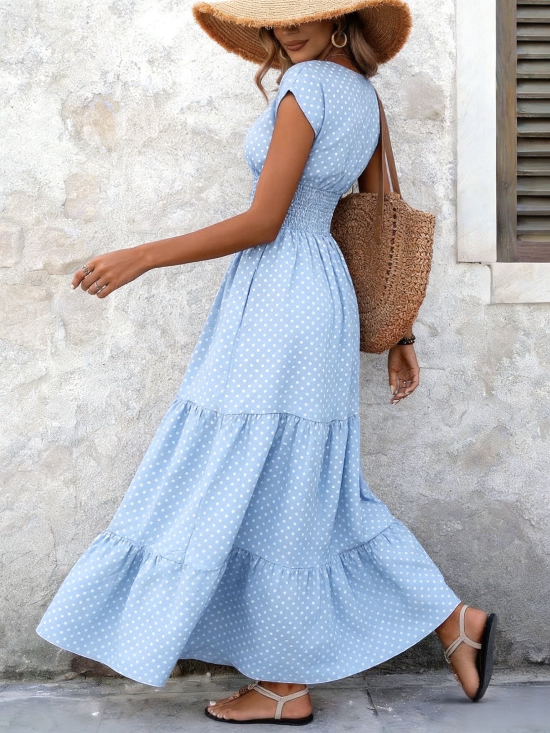 Women's Polka Dot Tiered Maxi Dress
