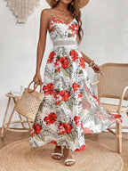 Damen-Maxikleid mit Blumenmuster und V-Ausschnitt