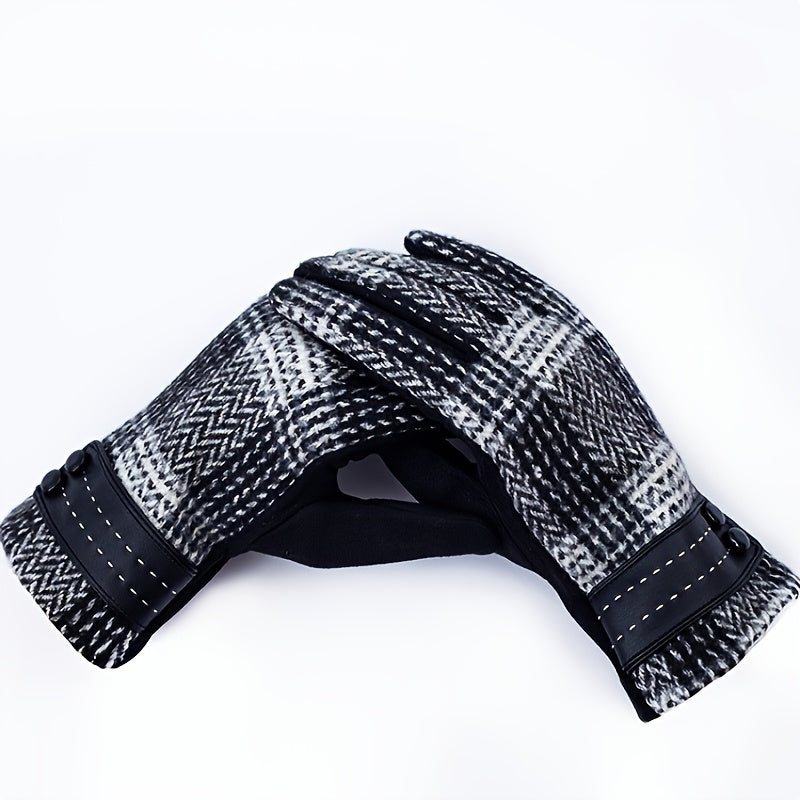 Gants à carreaux pour femme avec poignets à boutons