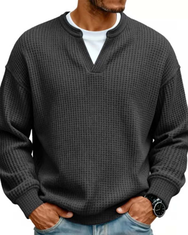 Pull à col tunisien texturé gaufré pour homme
