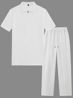 Men's Textured Half-Zip Polo & Trousers Set