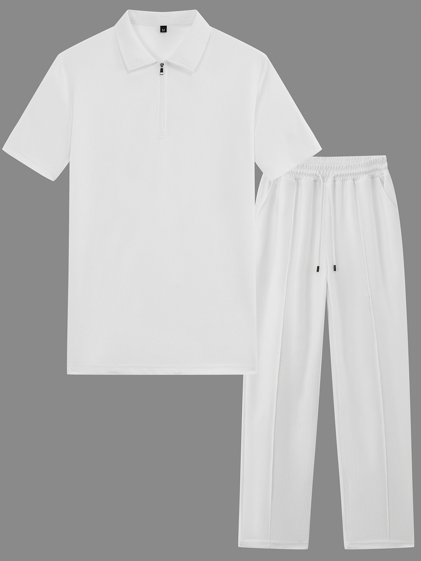 Men's Textured Half-Zip Polo & Trousers Set