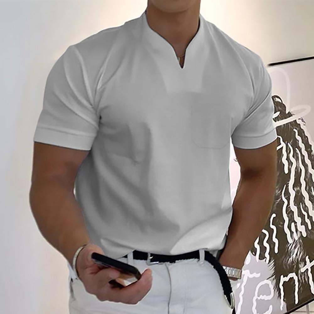 Men's Tailored T-Shirt with Split Neckline for Smart Casual Wear