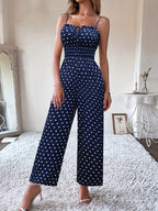 Women's Polka Dot Smocked Waist Wide Leg Jumpsuit