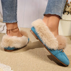 Mules chaussons pour femme bordés de fausse fourrure