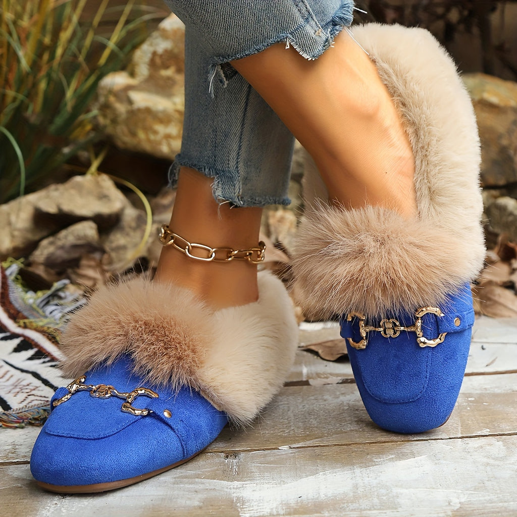 Mules chaussons pour femme bordés de fausse fourrure