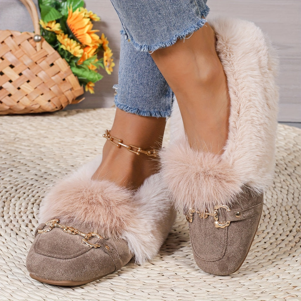Mules chaussons pour femme bordés de fausse fourrure