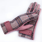 Gants à carreaux pour femme avec poignets à boutons