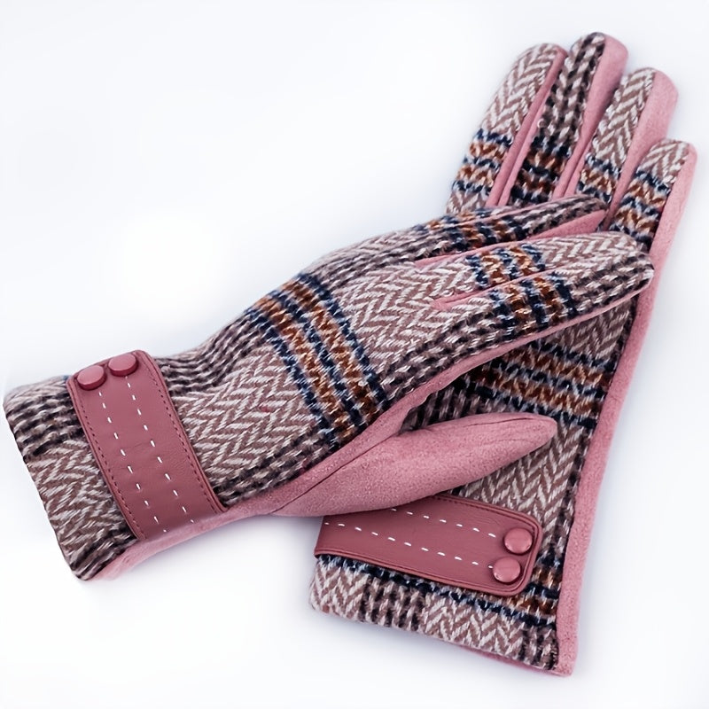 Gants à carreaux pour femme avec poignets à boutons