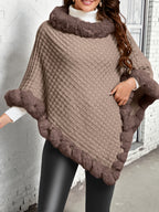 Women’s Faux-Fur Trim Knitted Poncho