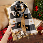 Women’s Heart Plaid Fringed Winter Scarf