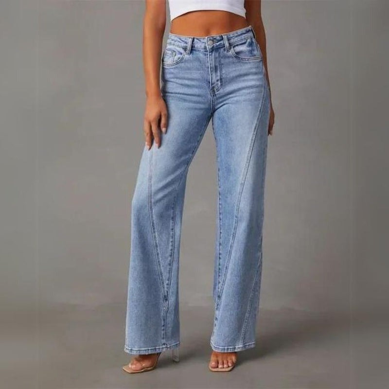 Women's High-Waisted Wide-Leg Jeans with Panel Detailing for Everyday Wear