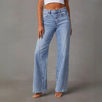 Women's High-Waisted Wide-Leg Jeans with Panel Detailing for Everyday Wear