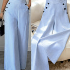 Pantalones de pierna ancha a rayas informales para mujer