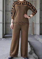 Women's Geometric Print Top and Wide-Leg Trousers Set
