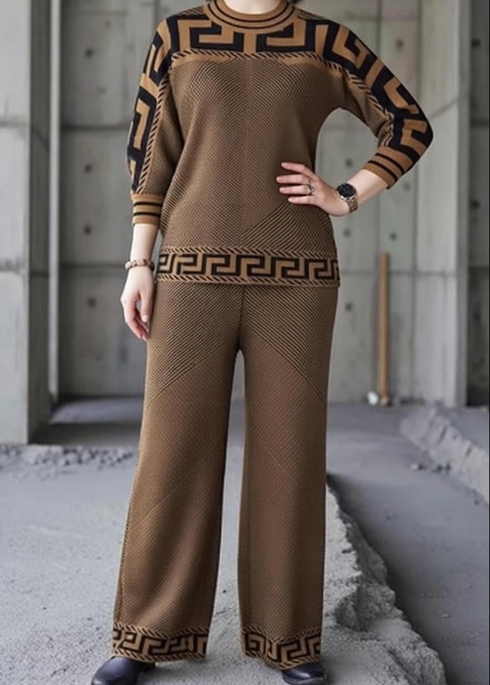Women's Geometric Print Top and Wide-Leg Trousers Set