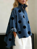 Damen-Jeanshemd mit Polka-Dot-Muster und Knopfleiste vorne