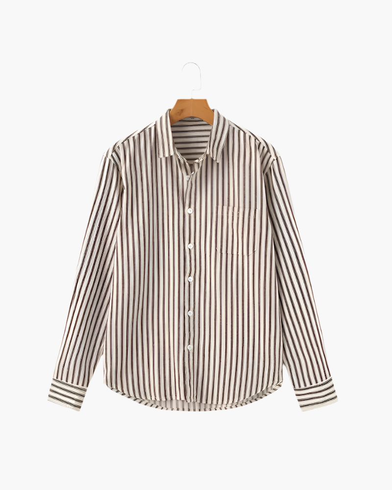 Men's Relaxed Striped Linen-Blend Button-Up Shirt with Roll-Up Sleeves and Coastal Casual Fit