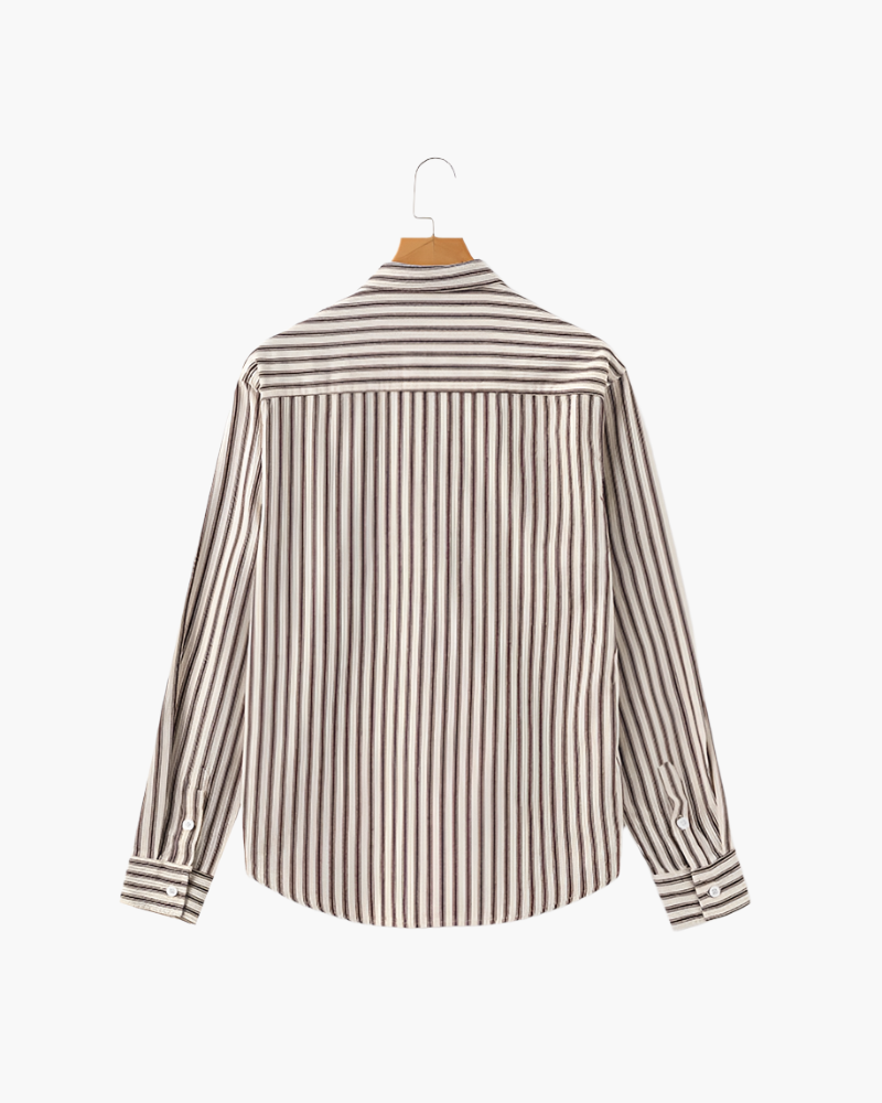 Men's Relaxed Striped Linen-Blend Button-Up Shirt with Roll-Up Sleeves and Coastal Casual Fit