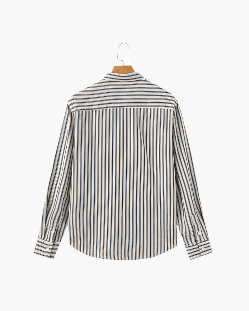 Men's Relaxed Striped Linen-Blend Button-Up Shirt with Roll-Up Sleeves and Coastal Casual Fit
