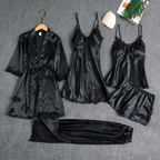 Damen Satin-Schlafanzug-Set mit eleganten Spitzen-Details und lockerer Passform