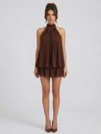 Women's Elegant Halter Neck Layered Chiffon Mini Dress