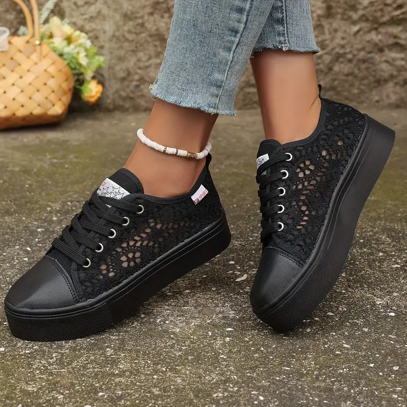 Zapatillas de plataforma para mujer con paneles de encaje floral