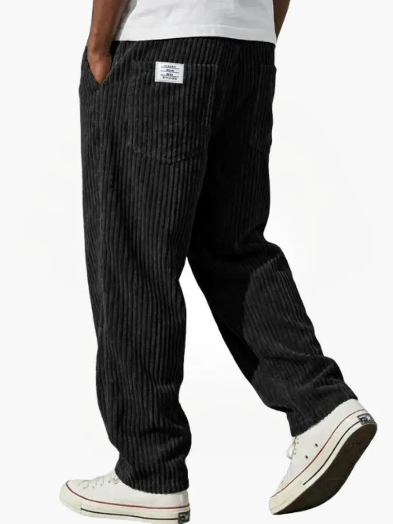Pantalon décontracté droit en velours côtelé pour homme avec taille élastique