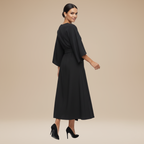 Elegantes Damen-Midikleid mit Bootsausschnitt, weiten Ärmeln, tailliertem Bund und ausgestelltem A-Linien-Rock