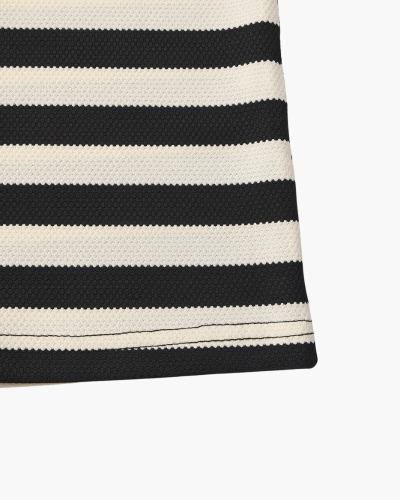 Men's Classic Breton Striped Polo Shirt with Contrast Collar and Textured Knit Finish