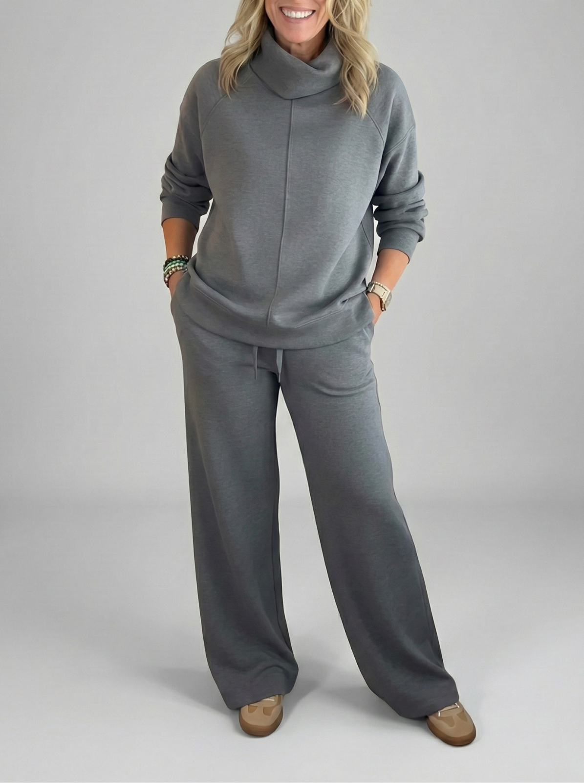 Women's Cowl Neck Wide-Leg Two-Piece Set