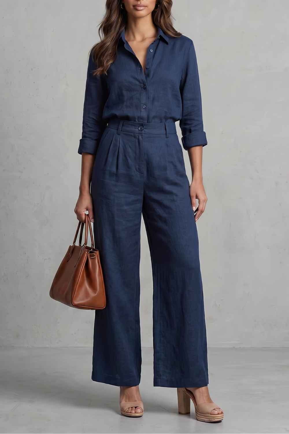 Ensemble pantalon large en lin pour femme