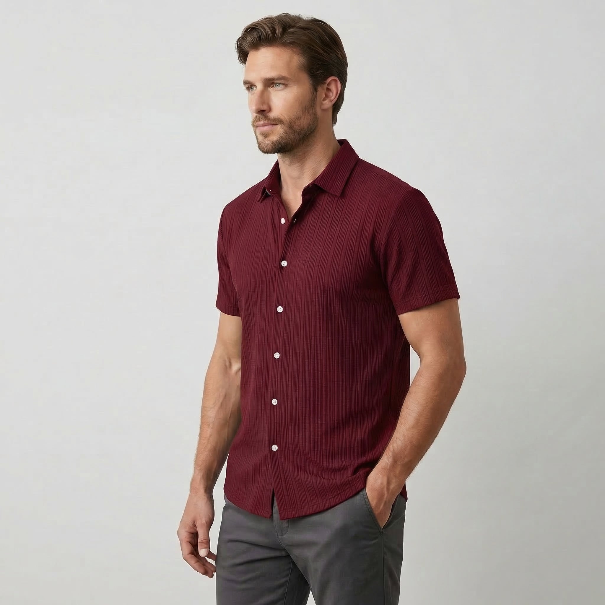 Men’s Short Sleeve Linen Shirt with Classic Collar