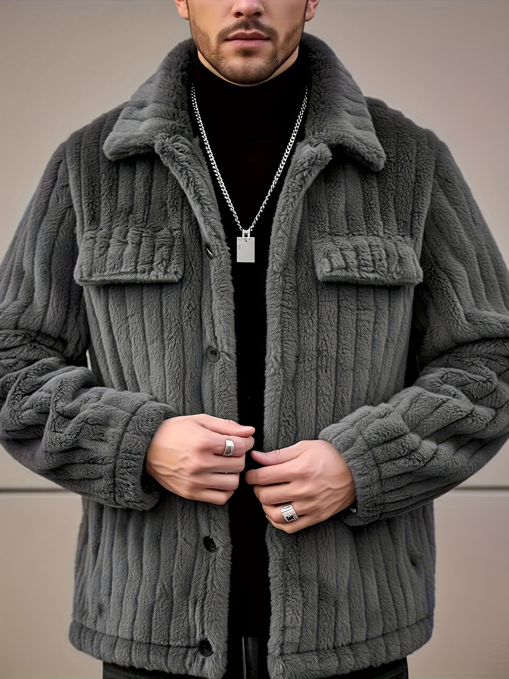 Texturierte Plüsch-Hemdjacke für Herren