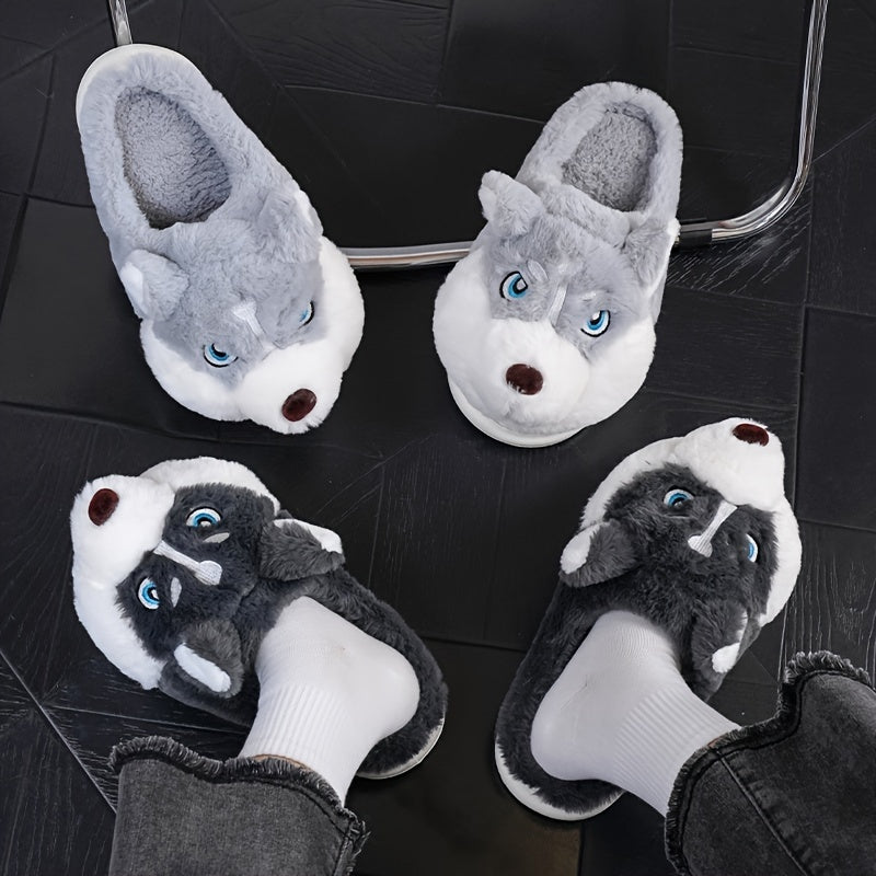 Plysj-hjemmesko til kvinder med husky-design og slip-on-model