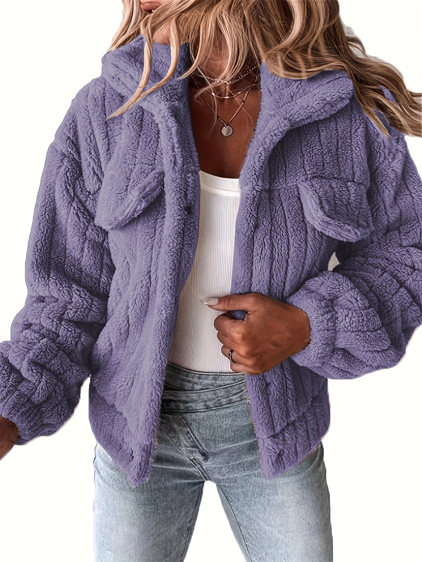 Damen-Plüsch-Sherpa-Jacke mit praktischen Taschen