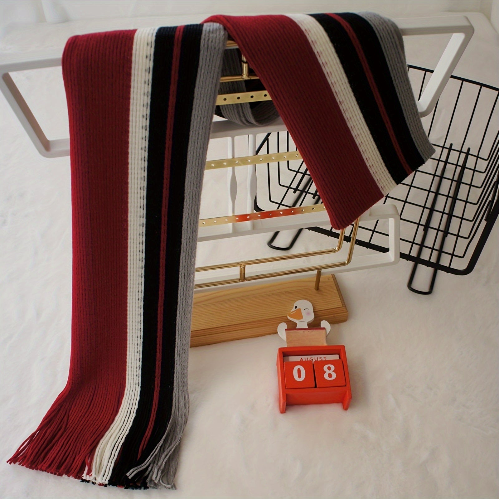 Men’s Striped Fringed Winter Scarf