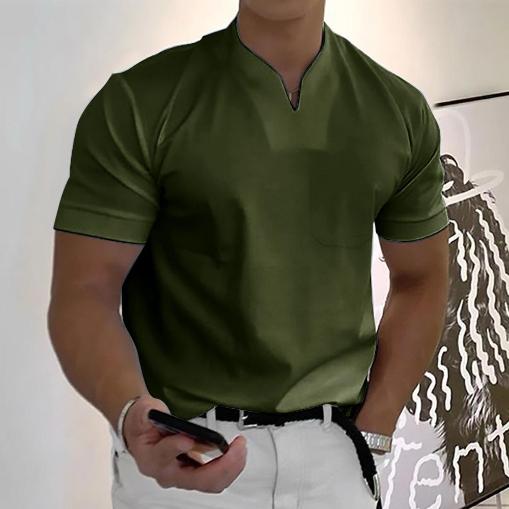 Men's Tailored T-Shirt with Split Neckline for Smart Casual Wear