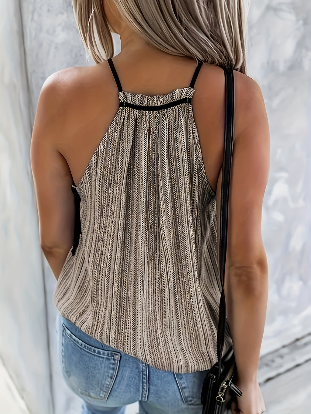Women’s Textured Halter Top with Flowing Fit and Stripe Pattern