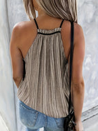 Women’s Textured Halter Top with Flowing Fit and Stripe Pattern