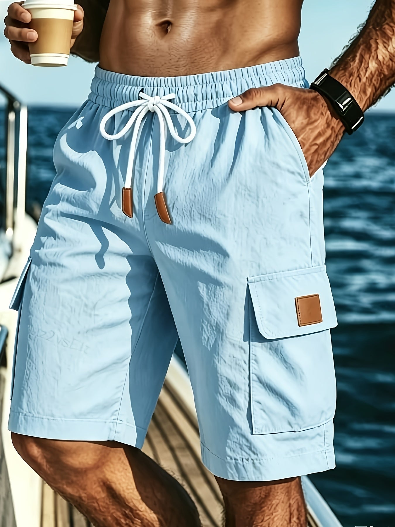 Herrshorts med dragsko och cargofickor