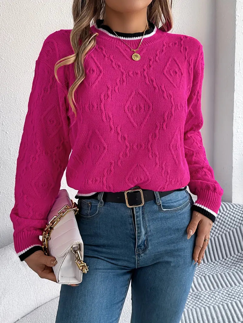Women’s Textured Knit Crew Neck Sweater