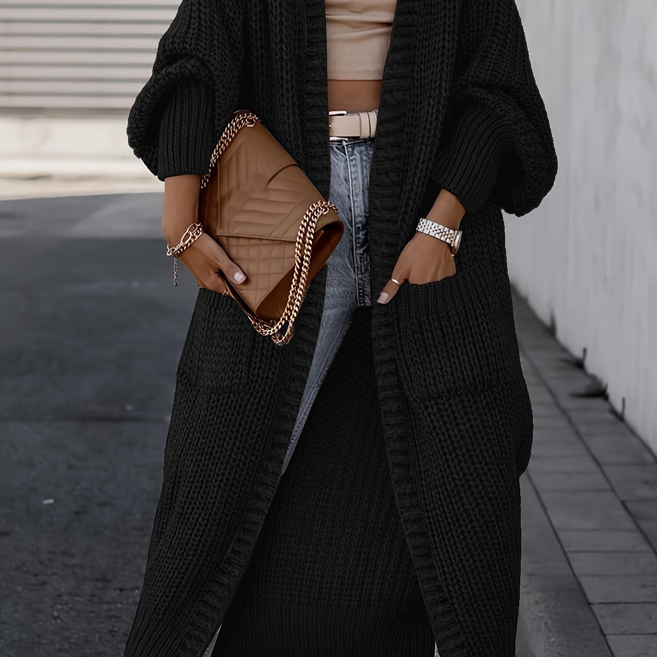 Women’s Longline Open-Front Knit Cardigan