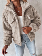 Damen-Plüsch-Sherpa-Jacke mit praktischen Taschen