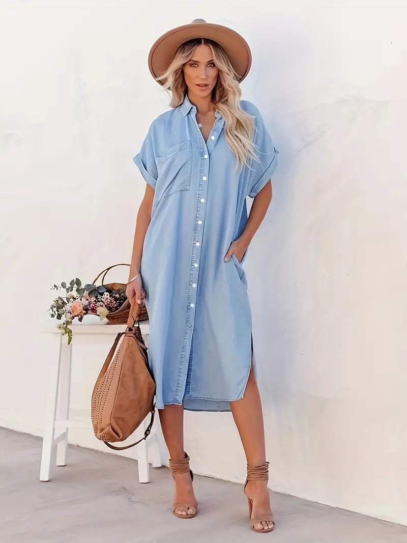 Locker geschnittenes Hemdblusenkleid für Damen Leicht Sommerstil