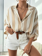 Coastal Stripe Batwing Blouse - Relaxed Everyday Elegance