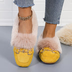 Mules chaussons pour femme bordés de fausse fourrure