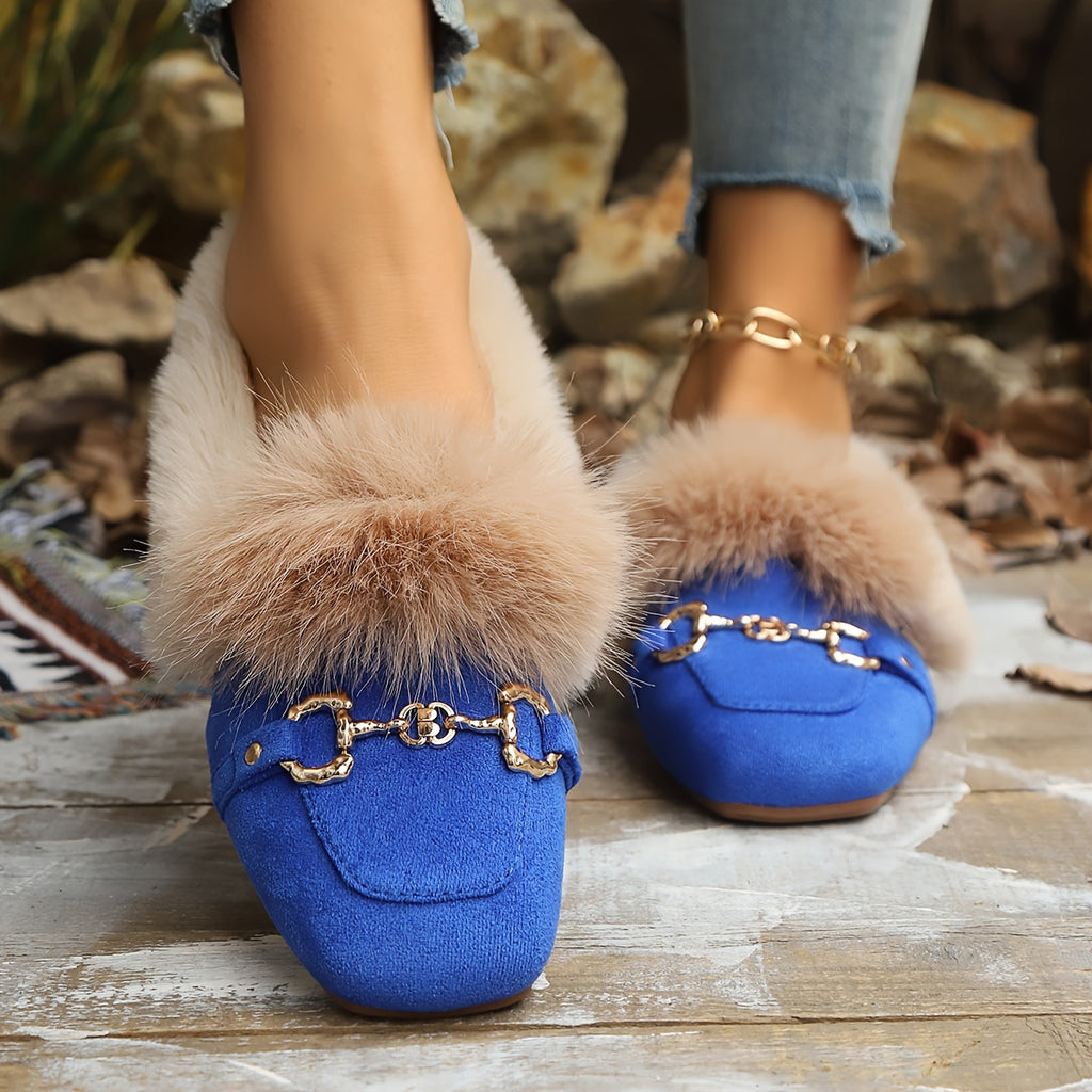 Mules chaussons pour femme bordés de fausse fourrure