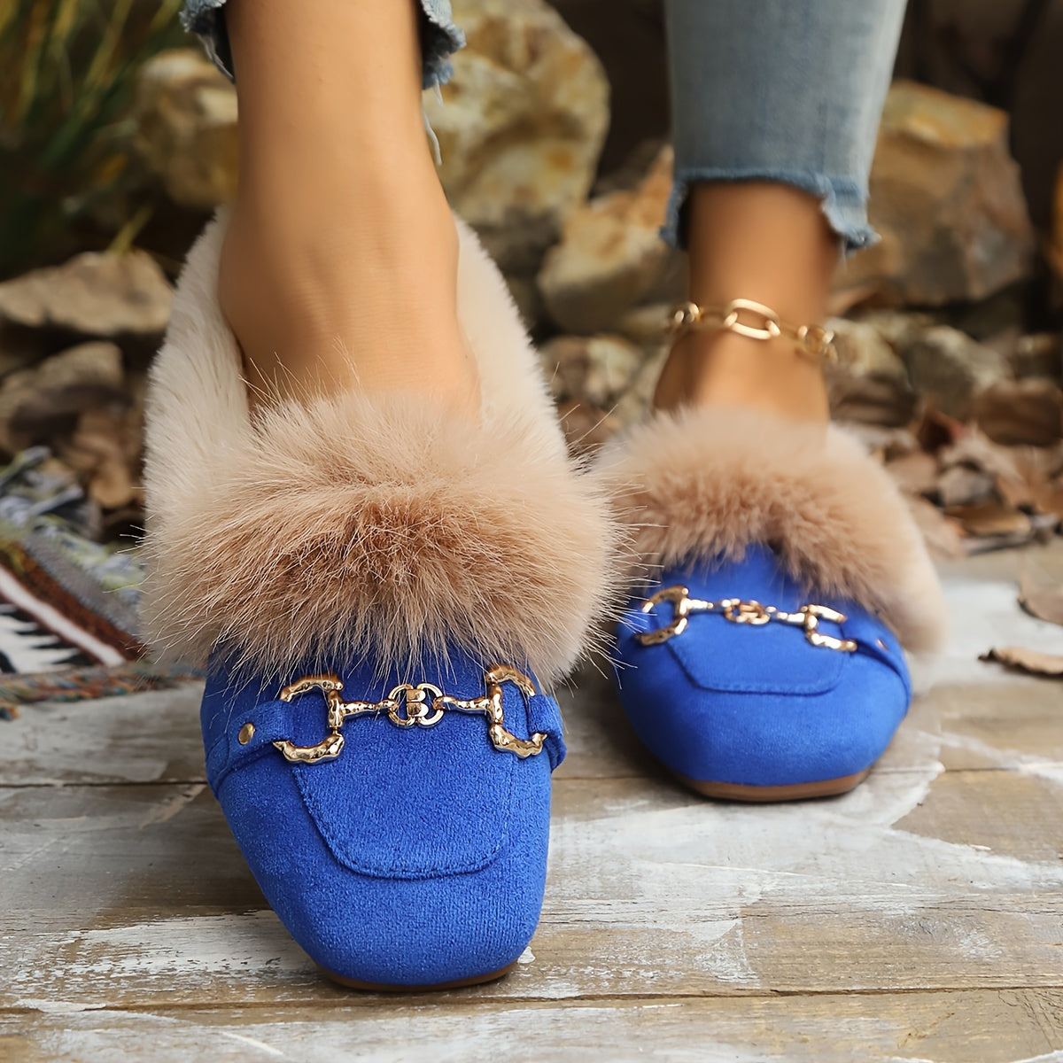 Mules chaussons pour femme bordés de fausse fourrure