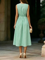 Women's Sleeveless Striped Wrap Midi Dress